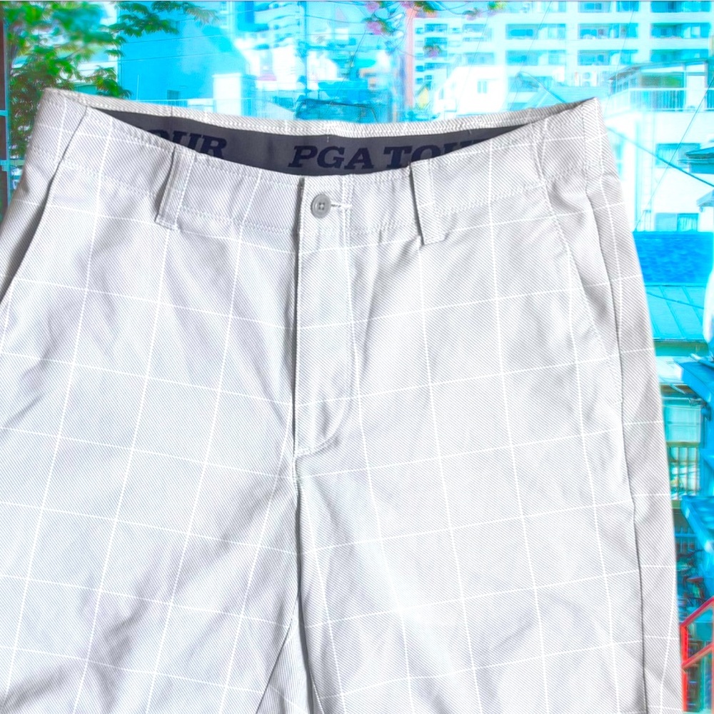 PGA TOUR MENS GOLF performance gray plaid SHORTS SIZE 32